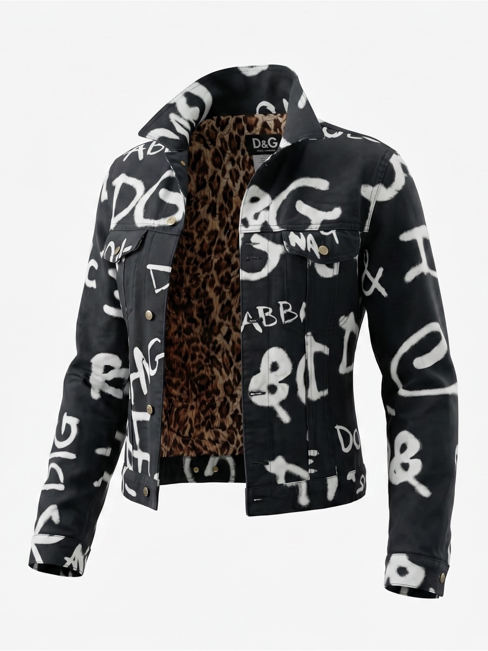 Y2K D&G Black Jacket with White Logo Graffiti Print
